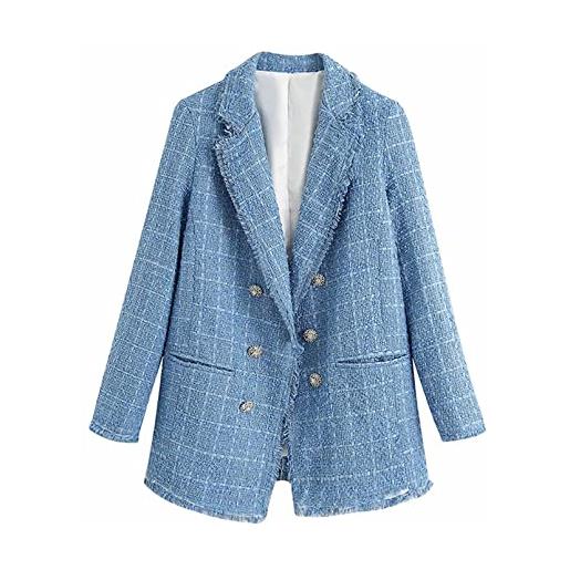 JJzex giacca da donna giacca in tweed blazer in lana cappotto femme plaid a scacchi blazer, come mostrato, 40