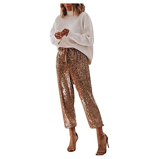 Générique 2024 - tessuto alto paillettes donne piede pantaloni sexy moda stile vita pantaloni ruffino pantaloni leggings cuocere, oro, xl