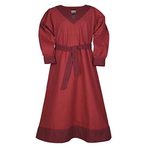 Battle-Merchant - vestito medievale/vichingo per bambina - con cintura - rosso/borgogna - 13-16 anni