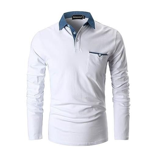 KUNJLELP polo uomo manica lunga con tasca maglietta chic colletto a quadri casuale cotton inverno golf t-shirt, a-nero, 3xl