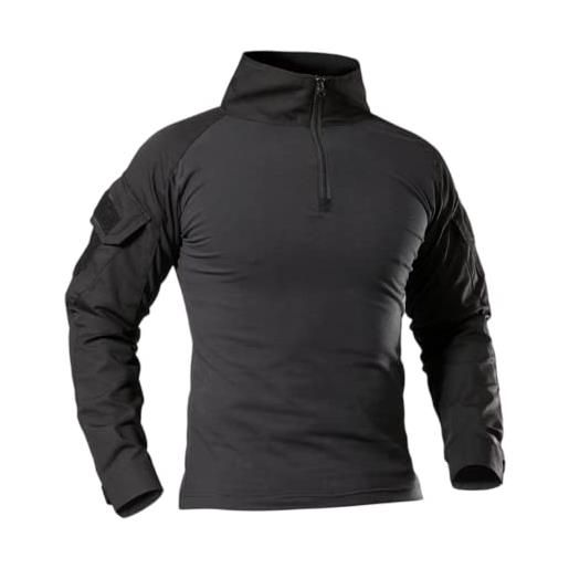 TANGLI camicia da combattimento tattica da uomo 1/4 zip stile militare con tasche softair abbigliamento outdoor per caccia campeggio escursionismo camicia a maniche lunghe t-shirt da camo all'aperto