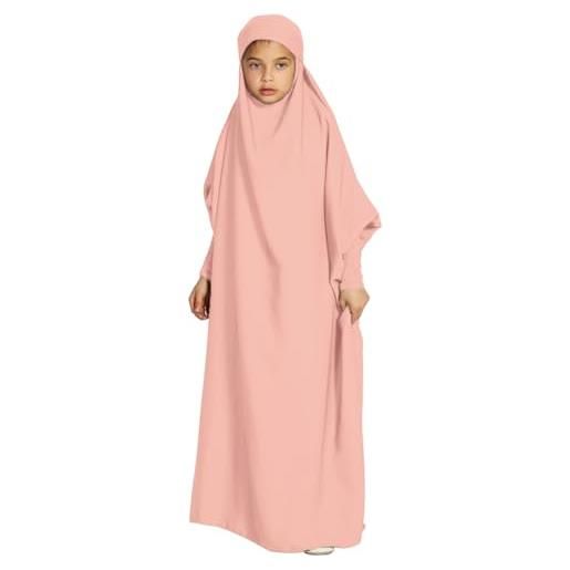 Odizli abbigliamento da preghiera abaya bambini ragazze manica lunga islamico musulmano abito arabo robe turco ramadan abito lungo da preghiera, colore: rosa. , 11-12 anni