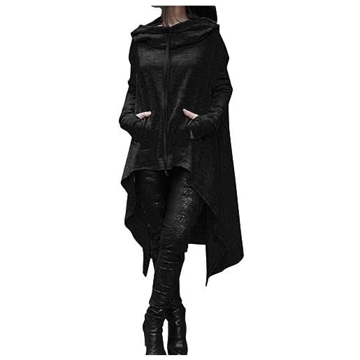 Generisch giacca sportiva da donna con cappuccio lungo con cappuccio, da donna, felpa asimmetrica, con chiusura lampo, nero , xxl