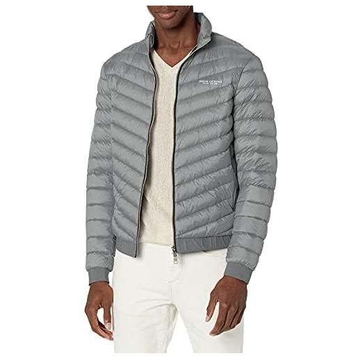 Armani Exchange quilted down milano/new york logo zip-up jacket piumino lungo da donna, melange grey/navy, xxl uomo