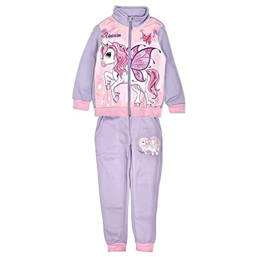 Russo Tessuti set jogging tuta pigiama pantalone felpa baby sport unicorno pegaso rosa lilla-lilla-7 anni