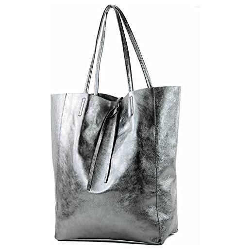 modamoda de - t163 - ital - borsa shopper grande con tasca interna in pelle, antracite / metallico, large