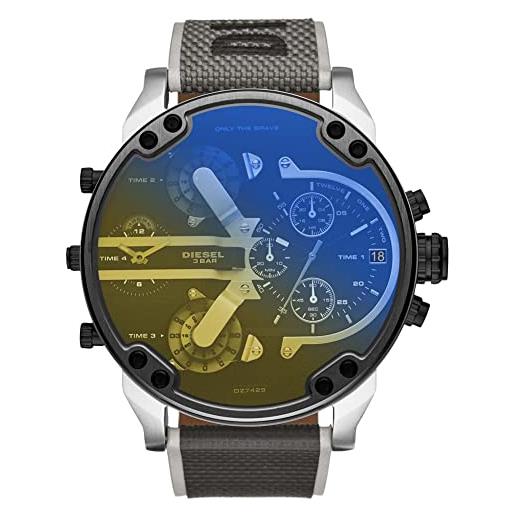Diesel orologio mr. Daddy 2.0 da uomo, movimento cronografo al quarzo, cassa in acciaio inossidabile da 57 mm con bracciale in acciaio inossidabile, dz7429
