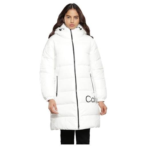 Calvin Klein Jeans shiny long fitted jacket j20j221902 cappotti imbottiti, bianco (ivory), s donna