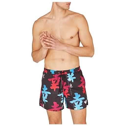 Emporio Armani swimwear uomo graphic patterns boxer short swim trunks, sand/black, 50, sabbia/nero