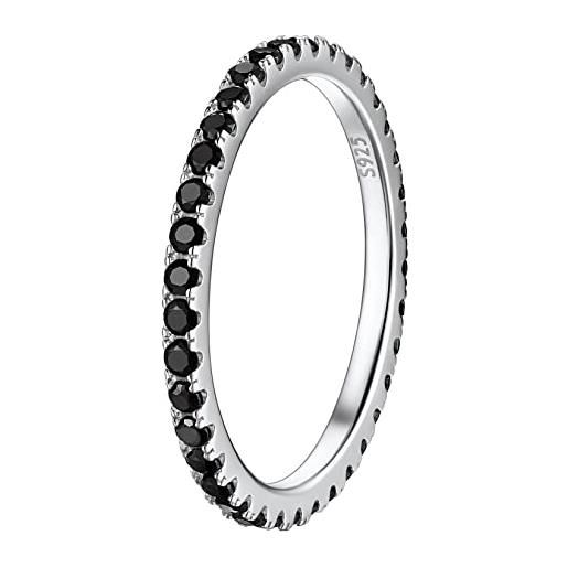 Suplight anello donna matrimonio nero anello donna brillante anello in argento fascia misura 24