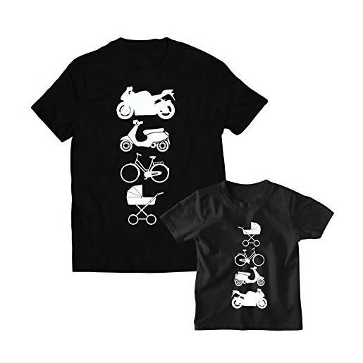 Colorfamily coppia t-shirt magliette padre figlio evoluzione motociclista - idea regalo papà