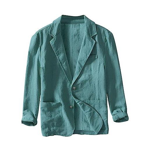 ZWXIN sakko - giacca da uomo in cotone e lino, da uomo, per primavera, estate, sottile, casual, business, sottile, comoda, traspirante, con 2 bottoni, giacca formale, per matrimonio, tempo libero, 