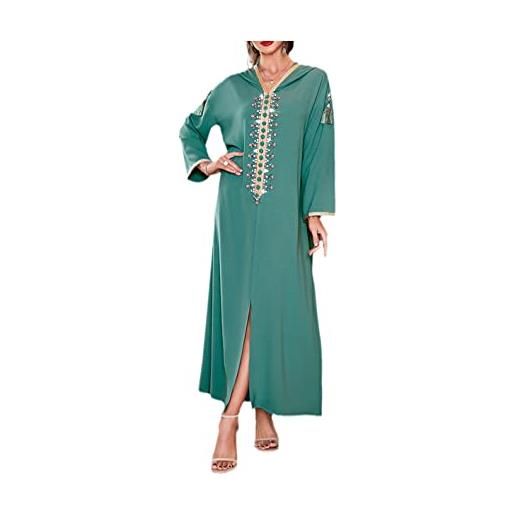 Disimlarl marocchino con cappuccio caftano donne cucito a mano arabo lungo abito musulmano dubai saudi party, jungle gn caftano, m