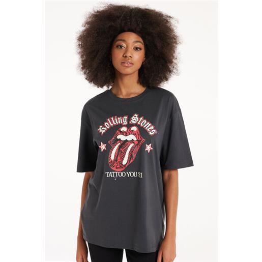 Tezenis t-shirt in cotone con stampa rolling stones unisex donna nero