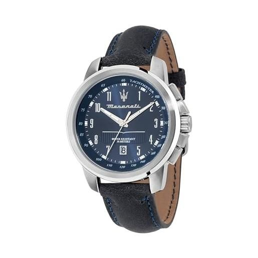 Maserati orologio da uomo, collezione successo, movimento al quarzo, tempo e data, in acciaio e cuoio - r8851121003