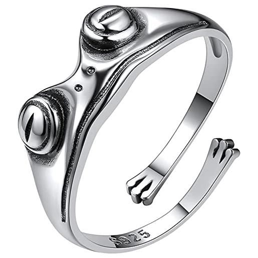 SILVERCUTE anello aperto con motivo a rana in argento 925 carini anelli vintage anelli regolabili gioielli in argento da donna