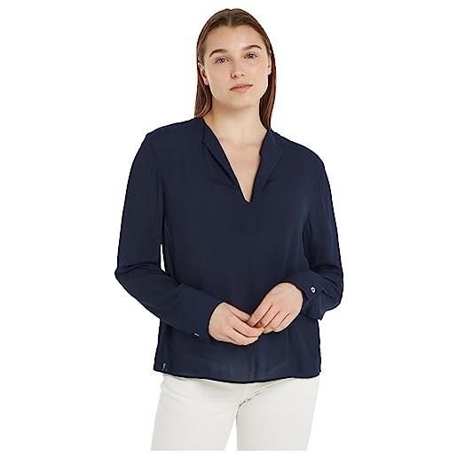 Tommy Hilfiger blusa donna viscose crepe v-neck elegante, blu (desert sky), 44