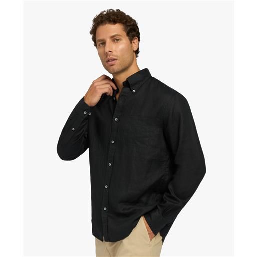 Brooks Brothers camicia sportiva nera regular fit in lino con collo button-down nero