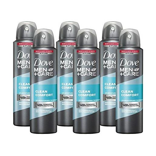Dove men & care deodorante spray antitraspirante bodyspray clean comfort, 6 x 150 ml