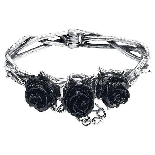 Alchemy Gothic wild black rose donna braccialetto colore argento s-m peltro