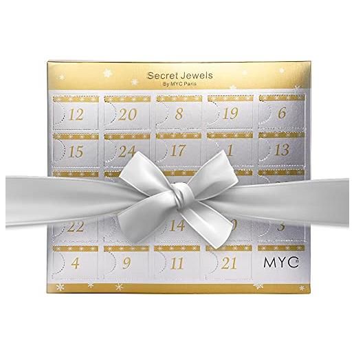 MYC-Paris - calendario dell'avvento sorprese - finitura oro rosa o argento o i due - orecchini + braccialetti + ciondoli + collana - natale, cristallo, 