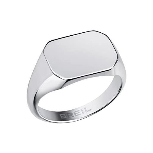 Breil, anello collezione private code, anello chevalier in acciaio lucido con elemento personalizzabile in acciaio, design elegante e discreto