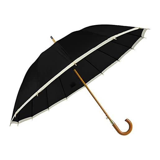 VIRSUS 1 ombrello grande g530b di colore nero con bordino da uomo e donna - antivento, automatico, manico e asta effetto legno, pioggia inverno 16 stecche