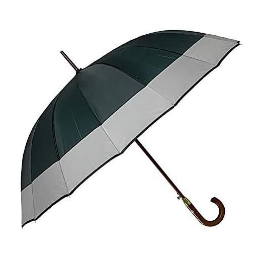 VIRSUS 1 ombrello grande g529b di colore verde con fascia da uomo e donna - antivento, automatico, manico e asta effetto legno, pioggia inverno 16 stecche