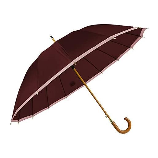 VIRSUS 1 ombrello grande g530b di colore bordeaux con bordino da uomo e donna - antivento, automatico, manico e asta effetto legno, pioggia inverno 16 stecche