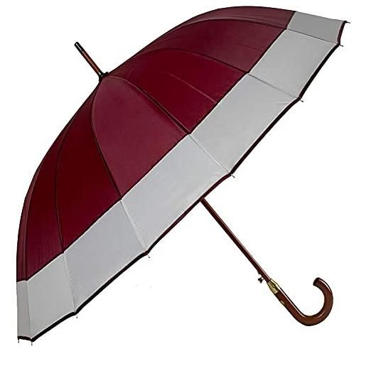 VIRSUS 1 ombrello grande g529b di colore bordeaux con fascia da uomo e donna - antivento, automatico, manico e asta effetto legno, pioggia inverno 16 stecche