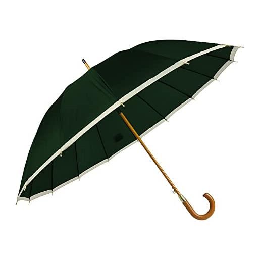 VIRSUS 1 ombrello grande g530b di colore verde con bordino da uomo e donna - antivento, automatico, manico e asta effetto legno, pioggia inverno 16 stecche