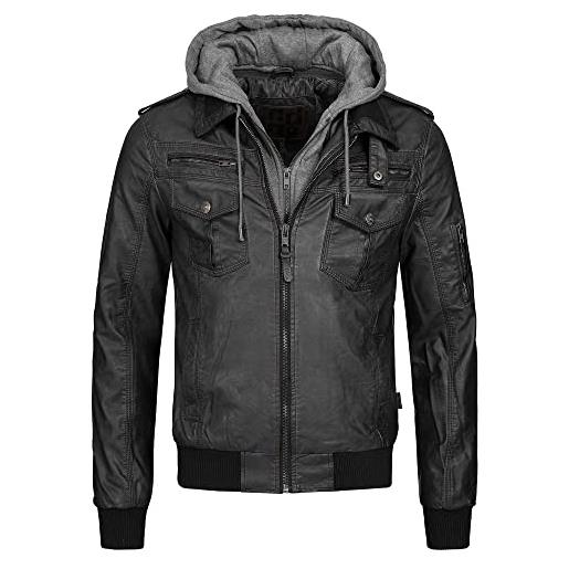 Indicode uomini aaron jacket | giacca in ecopelle con cappuccio removibile black m
