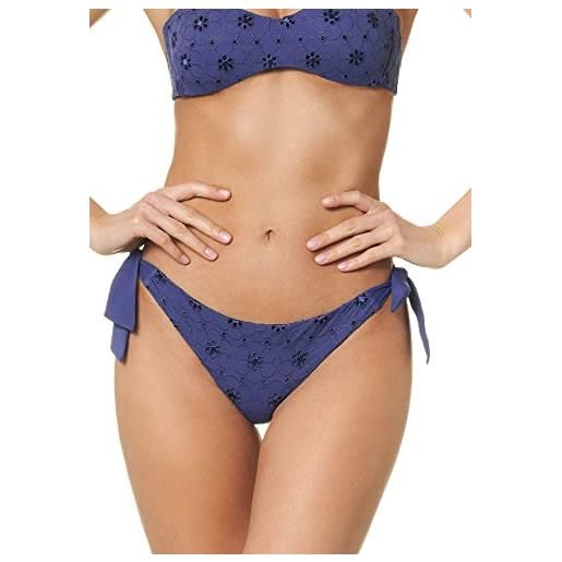 Goldenpoint bikini donna costume slip fianco basso con fiocchi sangallo, colore blu, taglia l