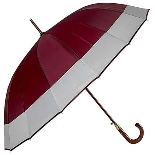 Virsus ombrello maxi grande da uomo e donna - antivento, automatico, manico e asta in effetto legno, 16 stecche (bordeaux)