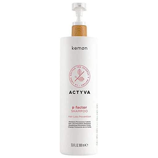 Kemon - actyva p factor shampoo, shampoo per la prevenzione alla caduta dei capelli, rinfrescante e stimolante, incolore - 1000 ml
