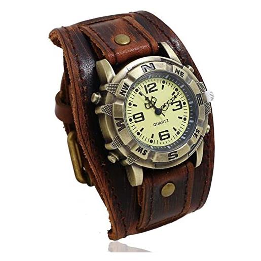 Vnook orologio da polso punk for uomo donna orologio da polso hip-hop gotico vintage orologio da polso con cinturino largo in pelle (color: c)