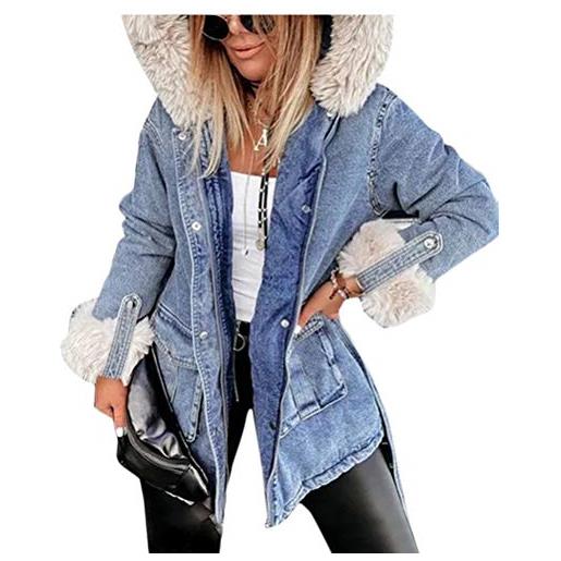 Minetom giacca jeans donna corta in pelliccia faux invernali giacca di jeans giacche parka cappotto corto oversize giubbotto giubbini cappotti blu chiaro l