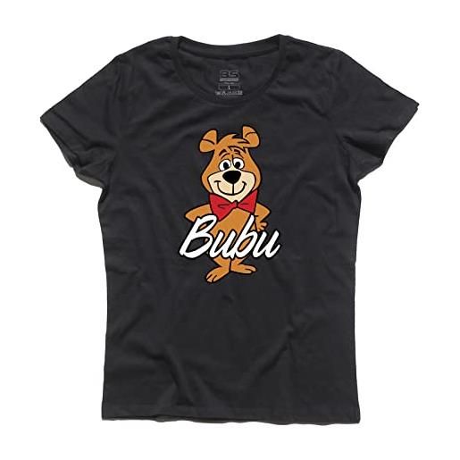 3styler t-shirt donna bubu 1 - l'amico dell'orso yoghi - boboo bear - yellowstone park - linea classic - 100% cotone 185 gr/mq (m, nero)