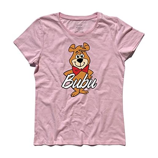 3styler t-shirt donna bubu 1 - l'amico dell'orso yoghi - boboo bear - yellowstone park - linea classic - 100% cotone 185 gr/mq (m, bianco)