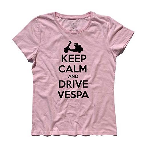 3stylershop t-shirt donna keep calm and drive vespa - mods style rosa-m