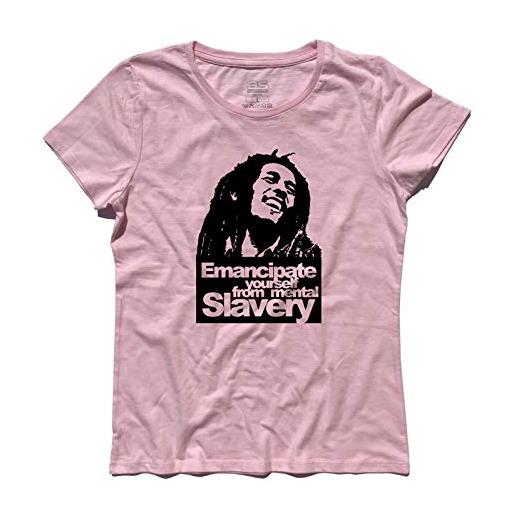 3styler t-shirt donna redemption song - reggae - emancipate yourself - lyrics shirt - linea classic - 100% cotone 185 gr/mq (l, nero)