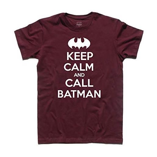 3styler t-shirt uomo keep calm and call batman - gotham city - linea classic - 100% cotone 185 gr/mq (l, bordeaux)