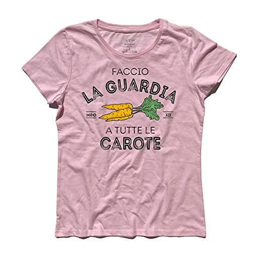 3styler t-shirt donna faccio la guardia a tutte le carote - orso bear cartoons shirt - linea classic - 100% cotone 185 gr/mq (l, rosa)
