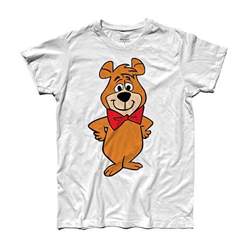 3styler t-shirt uomo bubu 2 - l'amico dell'orso yoghi - yellostone park - linea classic - 100% cotone 185 gr/mq (l, bianco)