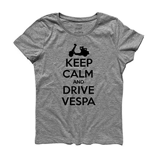 3styler t-shirt donna keep calm and drive vespa - mods style - linea classic - 100% cotone 185 gr/mq (s, grigio melange)