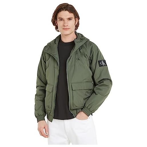 Calvin Klein Jeans giacca uomo padded hooded harrington giacca da mezza stagione, verde (thyme), xs