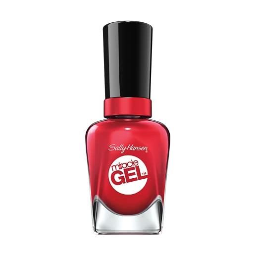 Sally Hansen smalto unghie miracle gel, smalto gel senza lampada uv, effetto manicure professionale, 444 off with her red, 14.7 ml