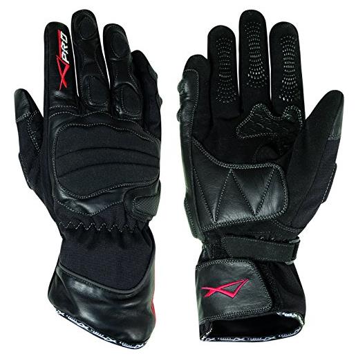 A-Pro textil guanti in pelle per motocicletta e scooter, impermeabili, con imbottitura spessa, colore nero, taglia l