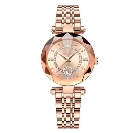 Generico women's waterproof alloy watch ultra-thin fashion quartz watch (rose gold steel belt)