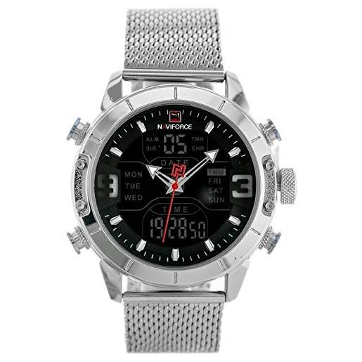Naviforce - nf9153 - orologio da polso al quarzo digitale analogico dual time da uomo, cinturino in metallo, impermeabile (cinturino: argento/indice: bianco-grigio)